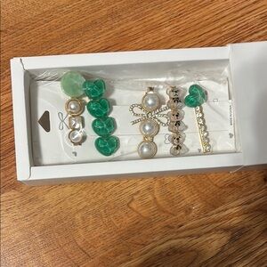 Elegant Green and Gold Pearl Hair Clips Set